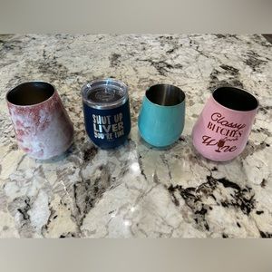 Set of 4 Stainless Wine Glasses, pink, navy and turquoise